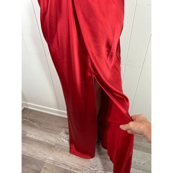 Amsale Fluid satin plunge V-neck twisted front dress in Lipstick Red Sz 10 NWOT - Picture 4 of 14